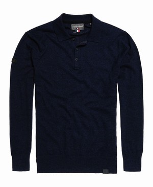 Superdry Orange Label Knitted Polo Férfi Ugró Fekete/Sötétkék | KRAVT1523